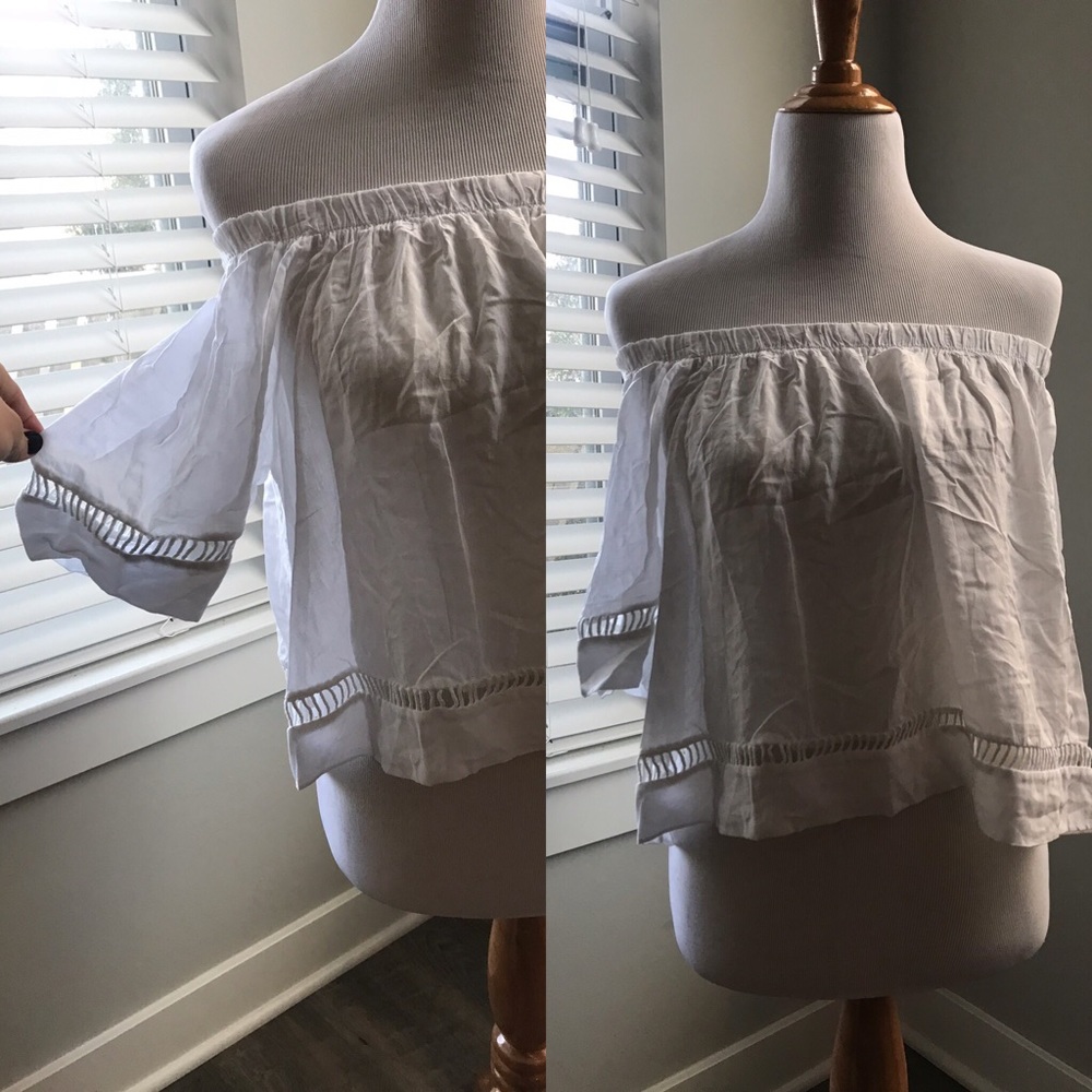 white off the shoulder top with sleeves